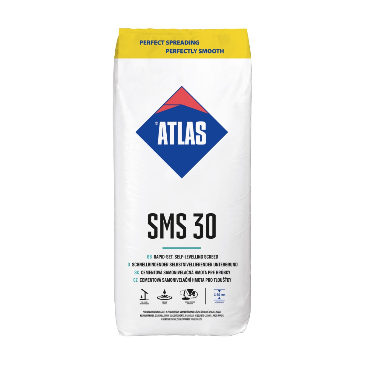 Atlas SMS 30 ātri cietējošs, pašizlīdzinošs grīdas maisījums (3-30mm), 25kg